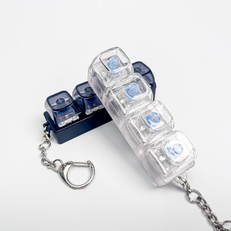 Keyboard Fidget Toys for Adult,Keyboard Fidget Keychain,Fidget Clicker with LED Light,4 in 1 Mechanical Fidget Keyboard for Release Stress,Easter Gifts,Birthday Gifts,Clear Blue