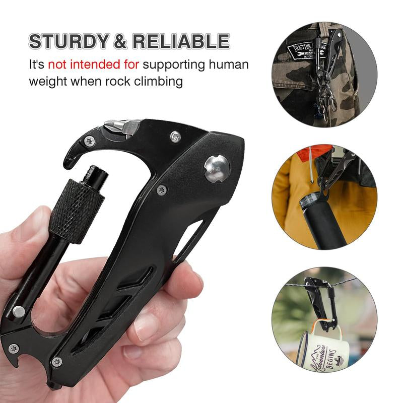 EDC Folding Pocket Knife with Multitool Carabiner – Survival Carabiner Featuring Bottle Opener, Window Breaker & Screwdriver, Compact Gear for Camping, Hiking & Everyday Carry
