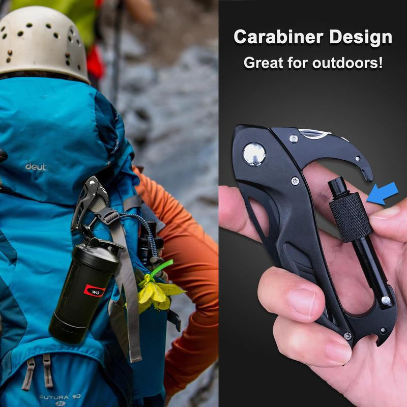 EDC Folding Pocket Knife with Multitool Carabiner – Survival Carabiner Featuring Bottle Opener, Window Breaker & Screwdriver, Compact Gear for Camping, Hiking & Everyday Carry
