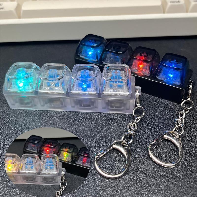 Keyboard Fidget Toys for Adult,Keyboard Fidget Keychain,Fidget Clicker with LED Light,4 in 1 Mechanical Fidget Keyboard for Release Stress,Easter Gifts,Birthday Gifts,Clear Blue